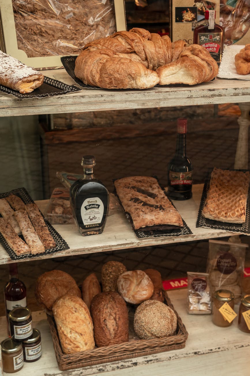 bread on brown wooden shelf