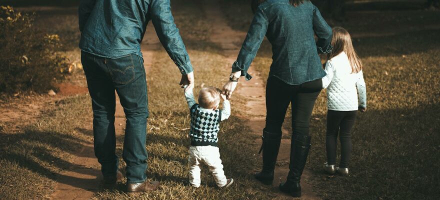 family walking on path